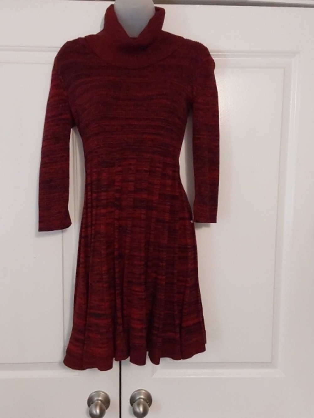 Studio One Red Marled Knit Turtleneck Fit-&-Flare Dress